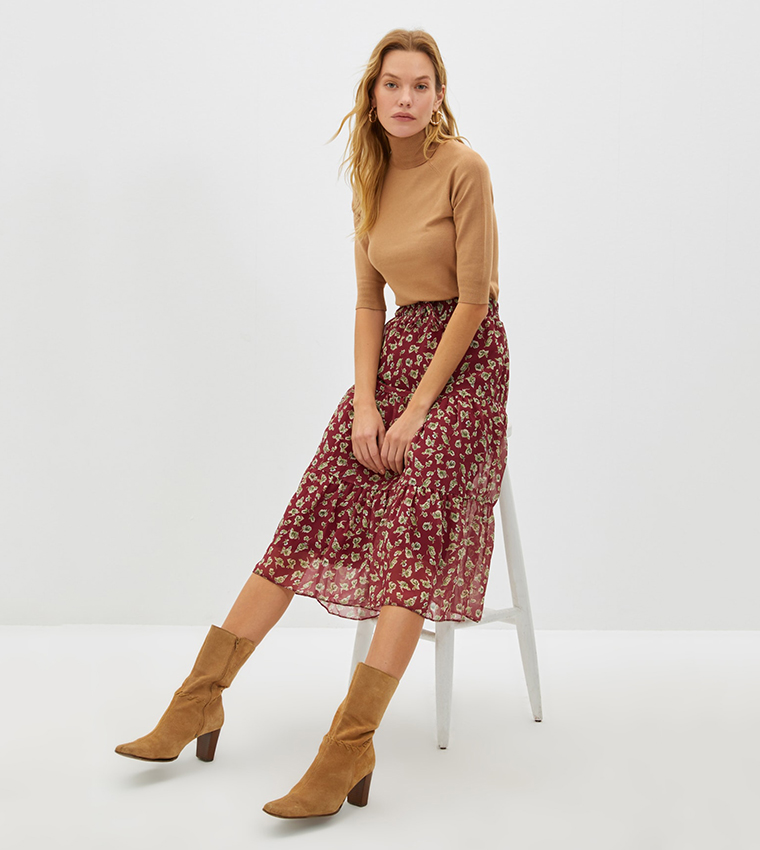 Maroon lace up clearance skirt