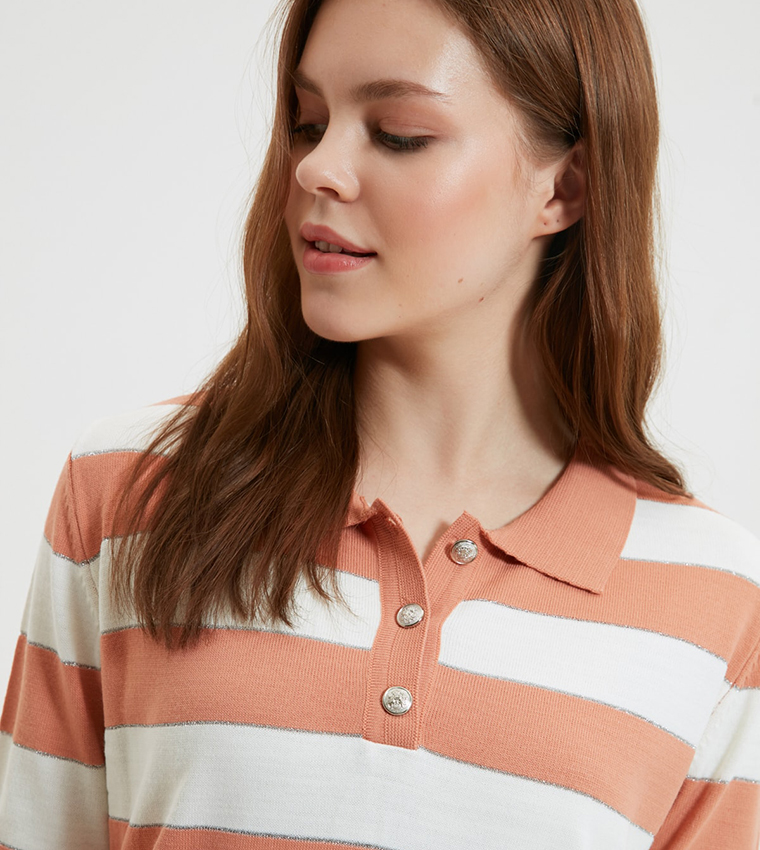 Buy Trendyol Polo Collar Striped Long Sweater In Brown 6thstreet Qatar