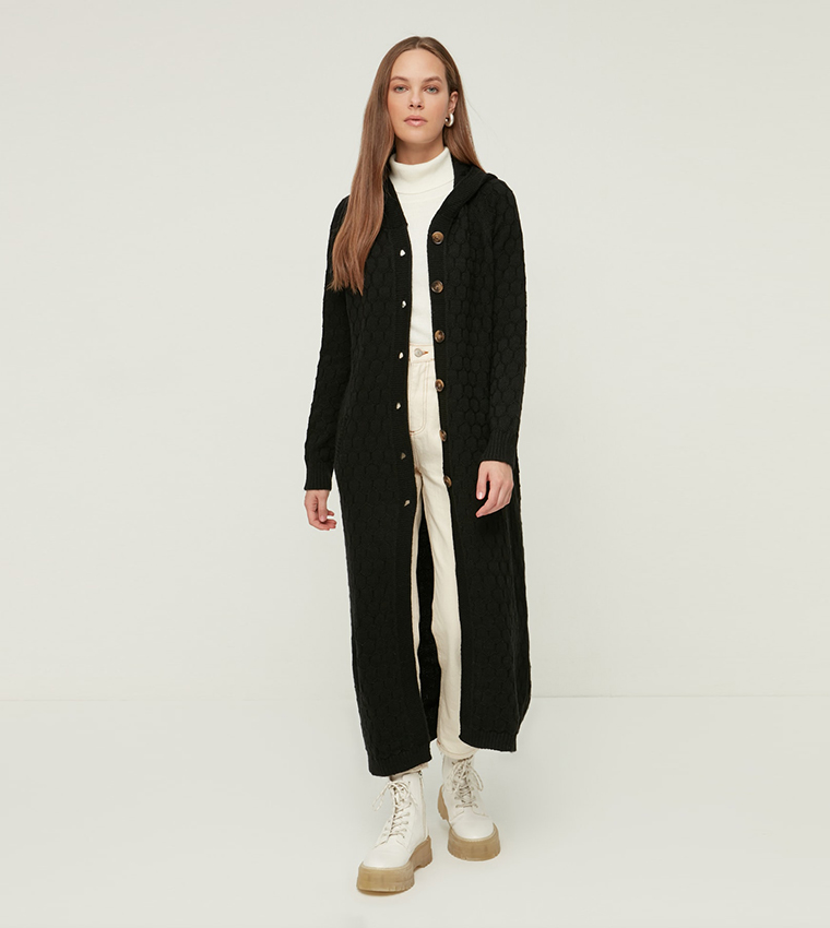 Buy Trendyol Hooded Maxi Cardigan In Black 6thStreet Oman