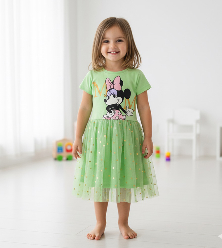 Buy Hollywood Magic Minnie Mouse Print Short Sleeves Dress In Green |  6thStreet UAE
