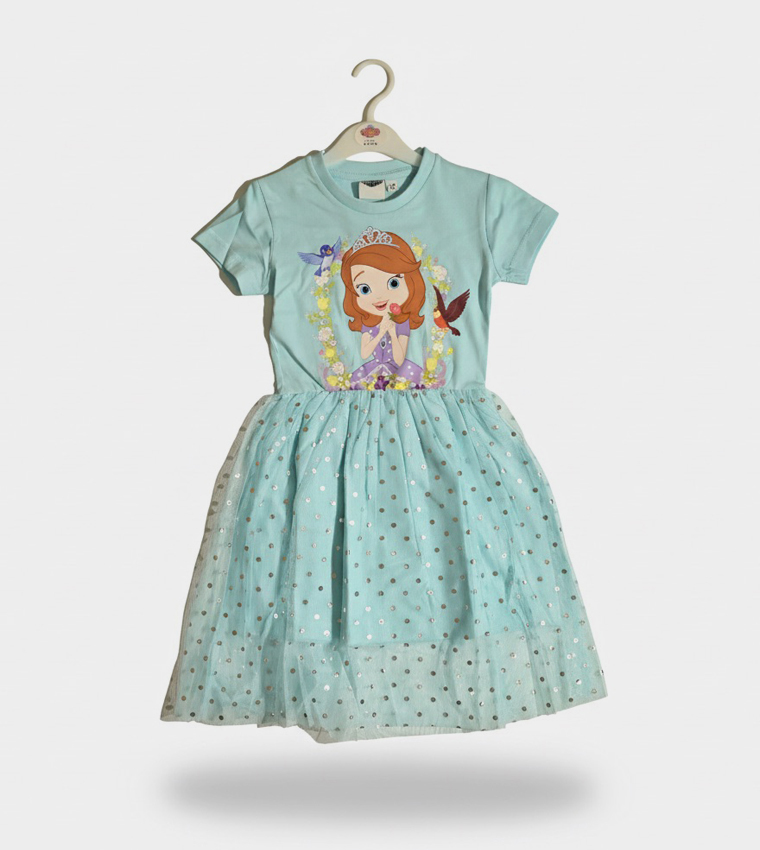 Princess Cinderella Print Short Sleeves Dress