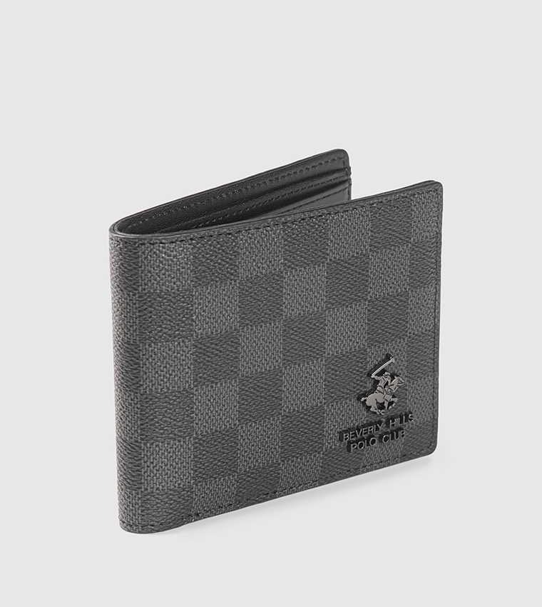 Checkered Leather Bi-Fold Wallet