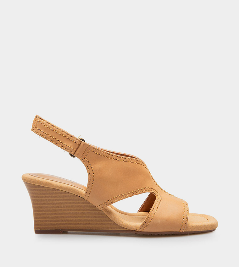 Clarks tan wedge on sale sandals