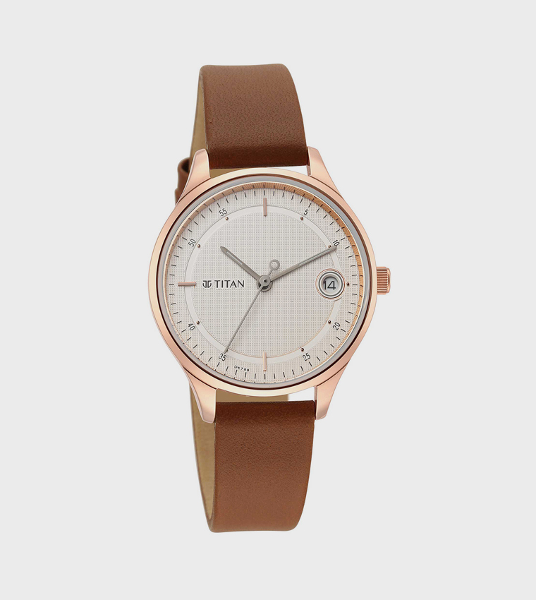 White Dial Leather Strap Analog Watch