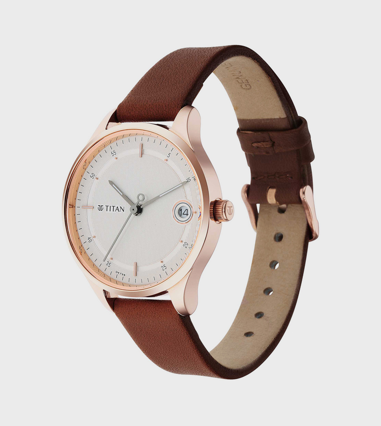 White Dial Leather Strap Analog Watch