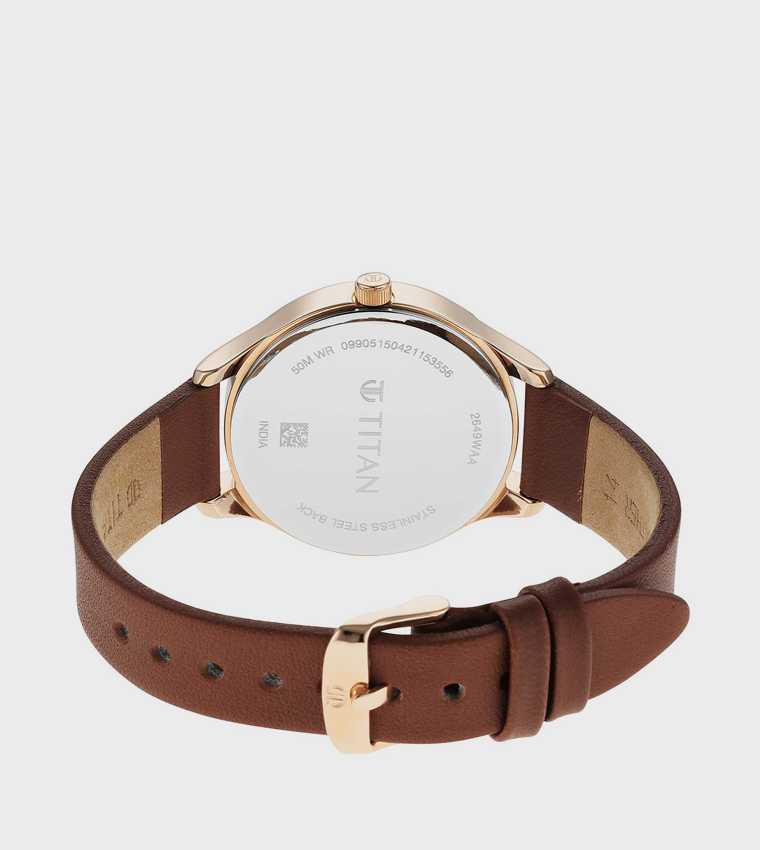 White Dial Leather Strap Analog Watch