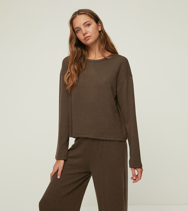 Buy Trendyol Basic Night Suit In Brown | 6thStreet Qatar