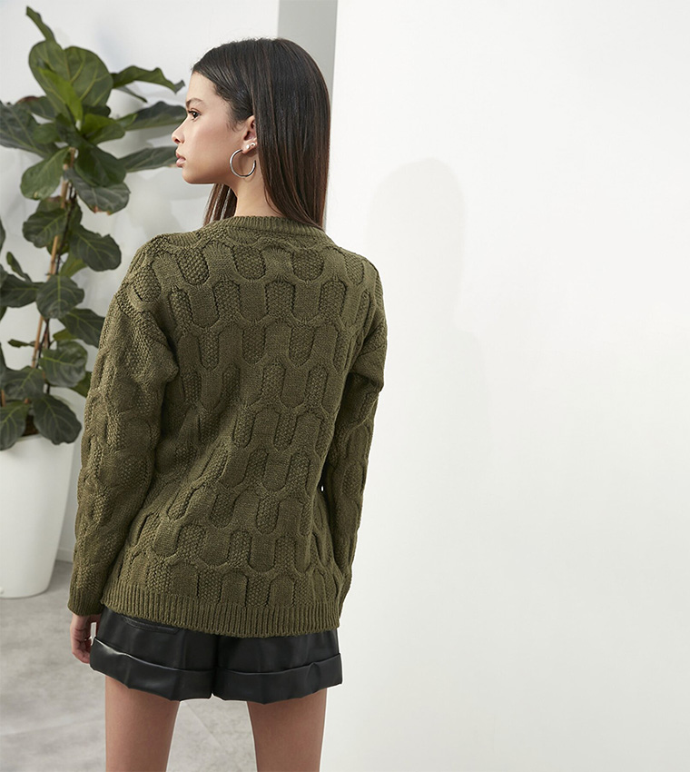 Buy Trendyol Long Sleeve Casual Knitwear Sweater In Khaki