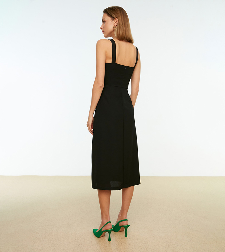 Buy Trendyol Strap Slit Dress In Black | 6thstreet Oman