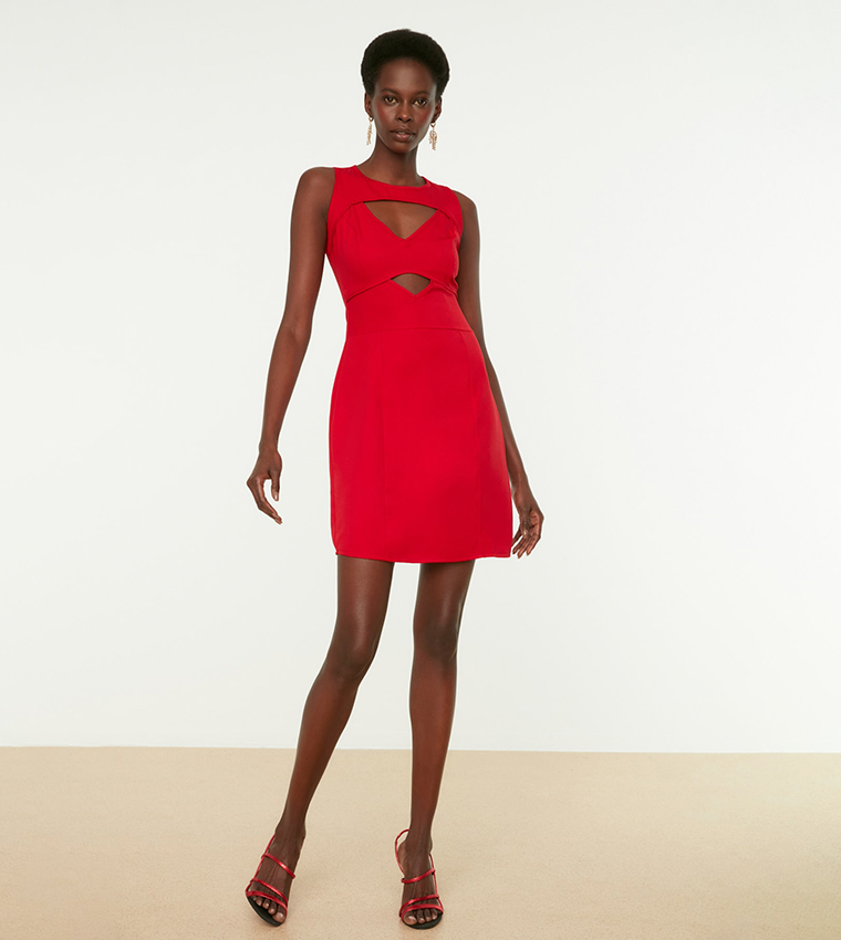 red a line mini dress casual Balloon Sleeve Cinch Waist Ruffle A-Line Casual Mini Dresses-Red [Pre Order]