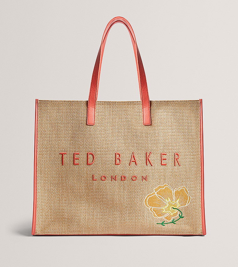 FLORAFF Floral Embroidered Raffia Tote Bag