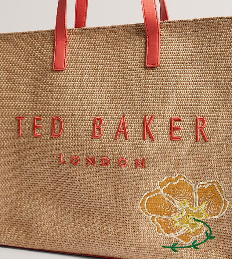 FLORAFF Floral Embroidered Raffia Tote Bag