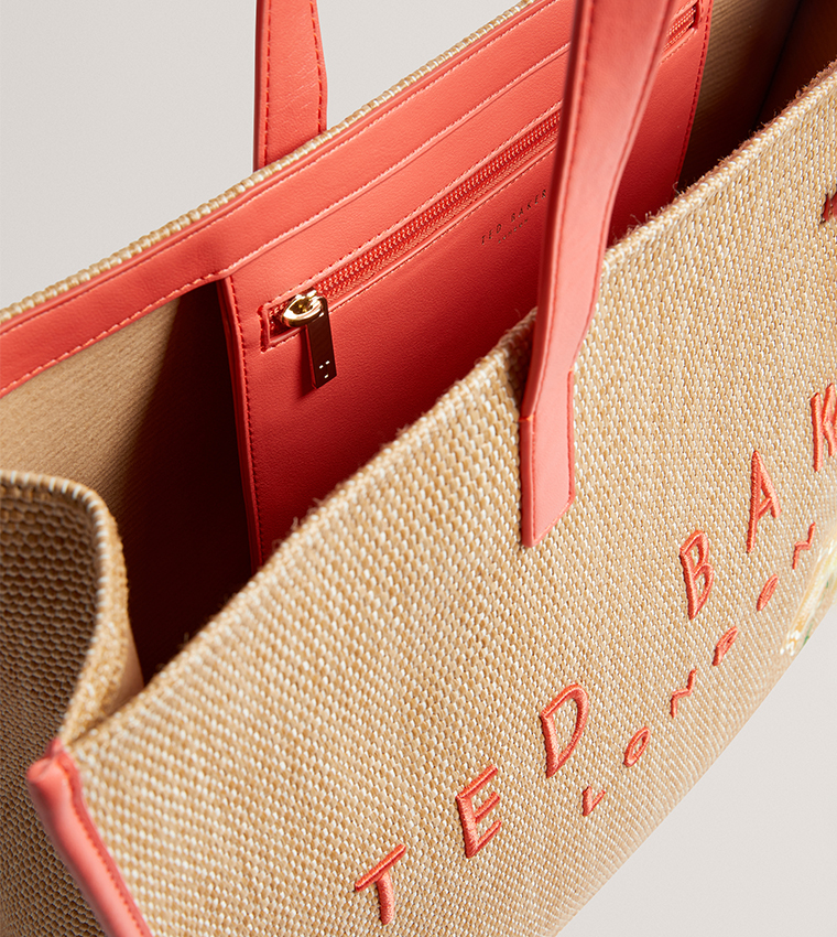FLORAFF Floral Embroidered Raffia Tote Bag