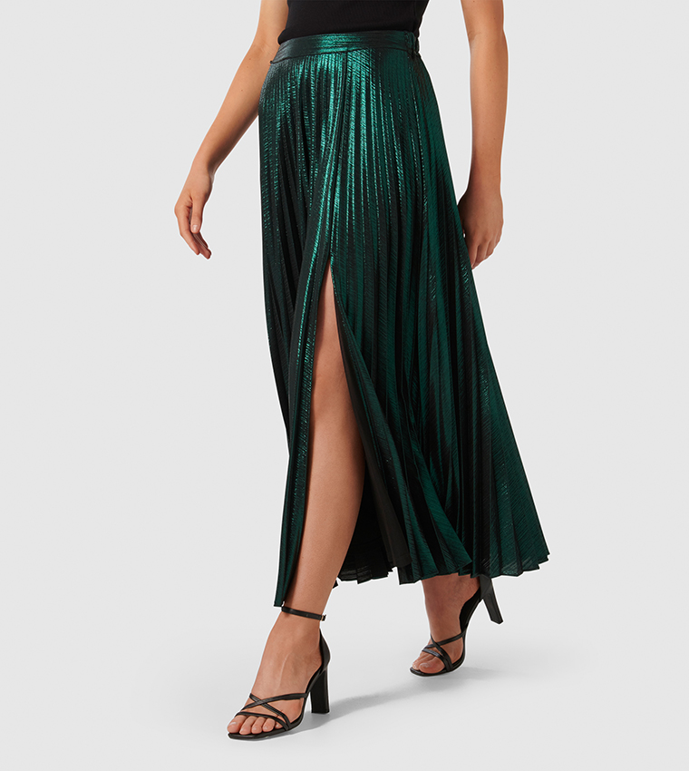 Emerald green pleated skirt hotsell