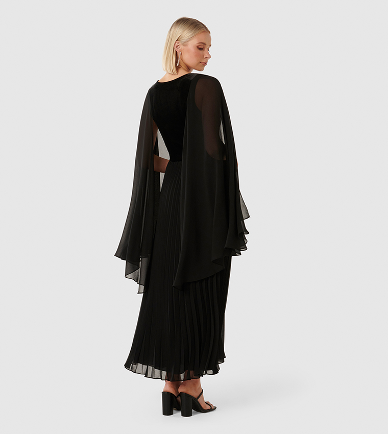 Cape Pleated Maxi Dress