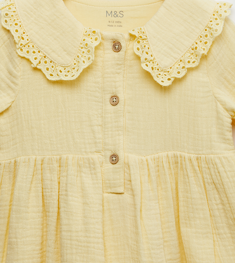 Buy Marks Spencer Peter Pan Collar Fit And Flare Dress In Yellow 6thStreet Bahrain