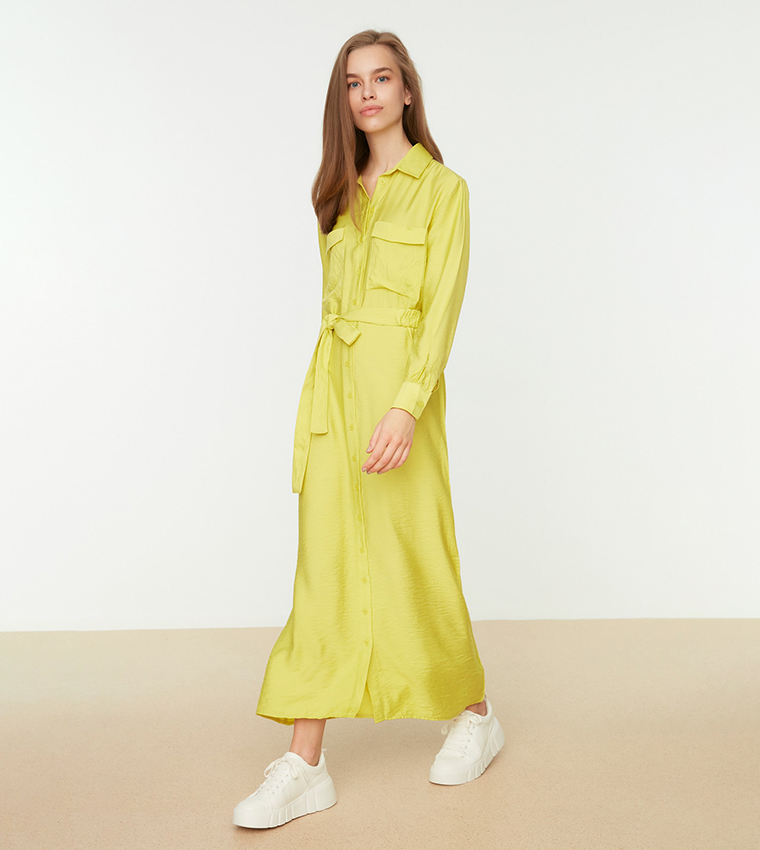 Buy Trendyol Belted Pocket Detailed Dress In Yellow 6thStreet UAE