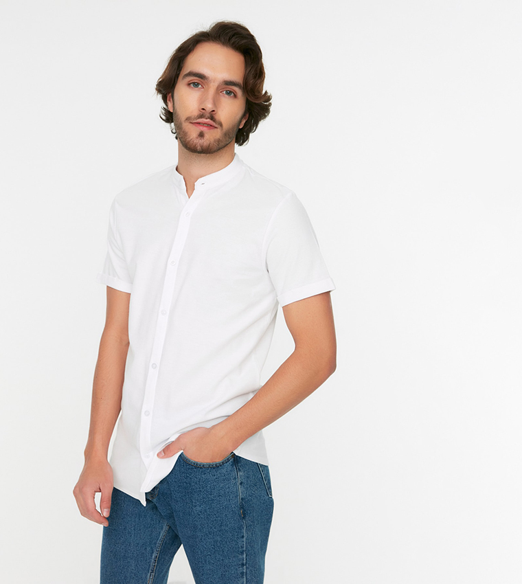 Buy Trendyol Slim Fit Classic Collar Pique Shirt In White | 6thStreet ...