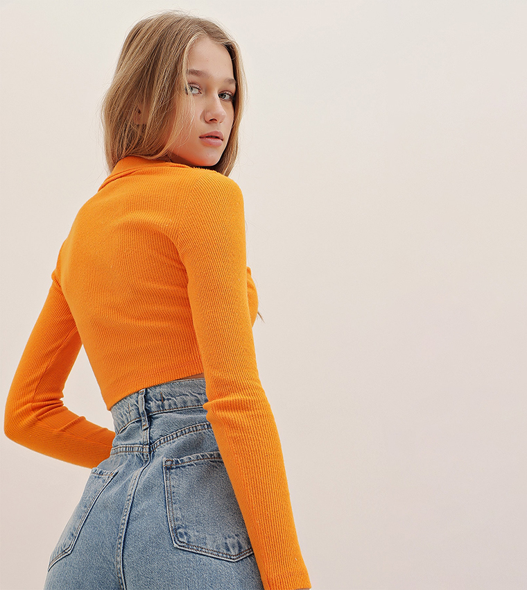 Orange high shop neck crop top