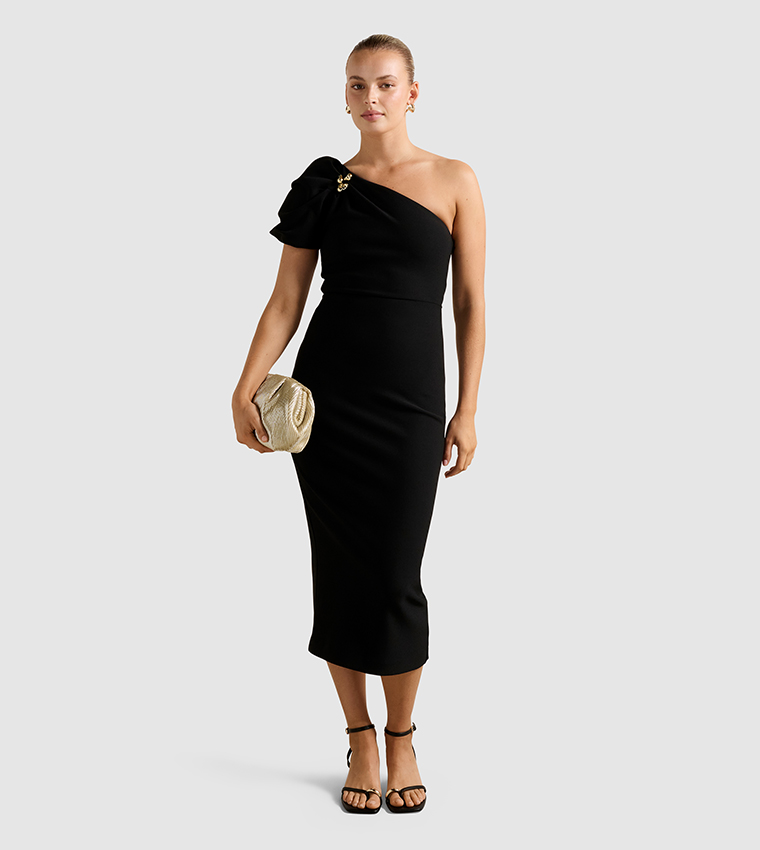 strapless open back dress MINKPINK Ella One Shoulder Midi Dress - Black main image 0