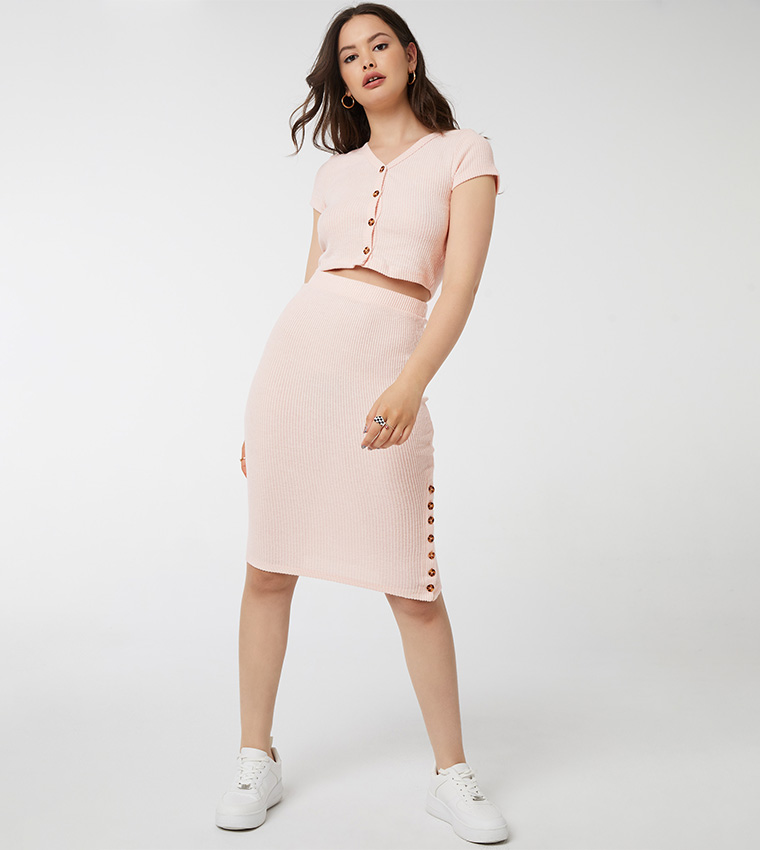 Solid Cardigan and Pencil Skirt Set