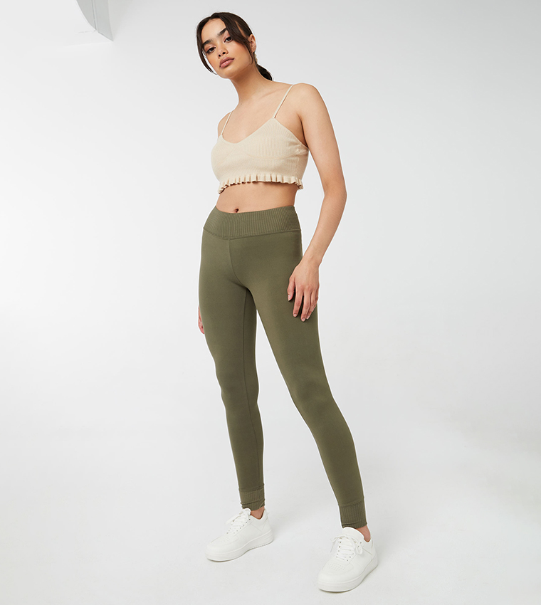 Buy Ardene Super Soft Leggings With Ribbed Accents In Green