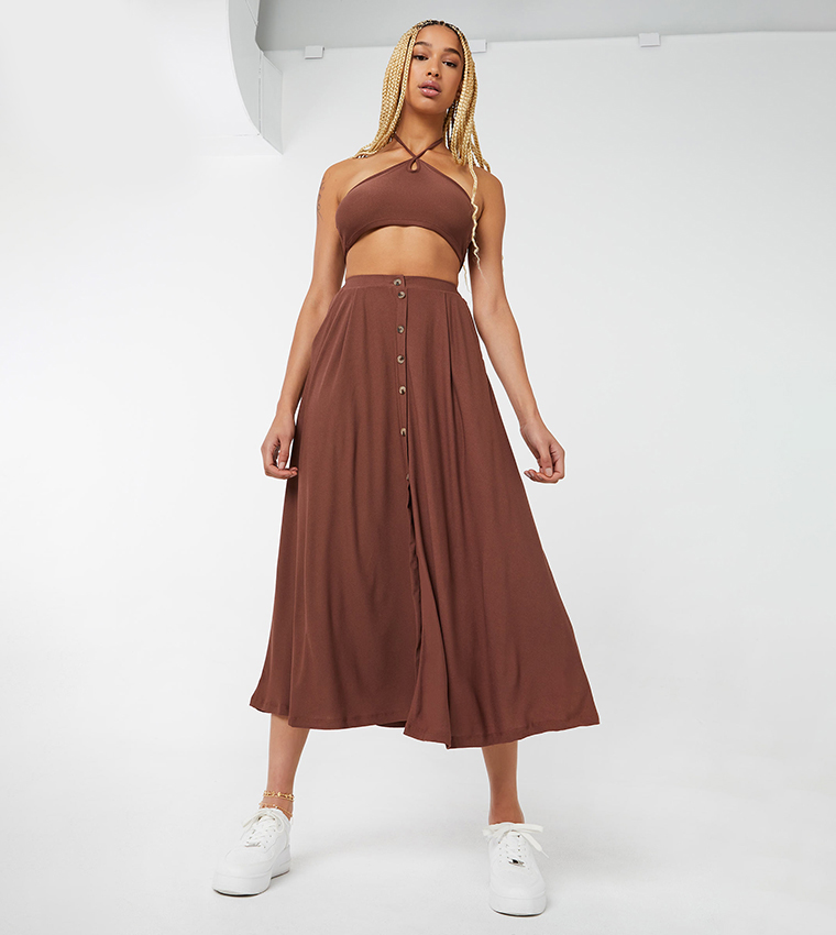 Half Button Front Maxi Skirt