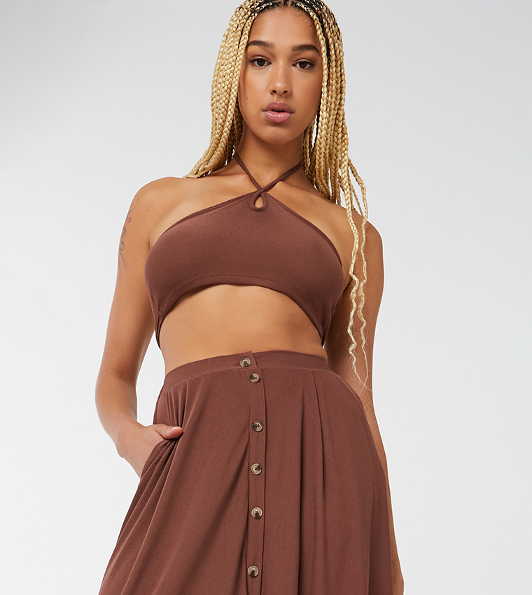Half Button Front Maxi Skirt