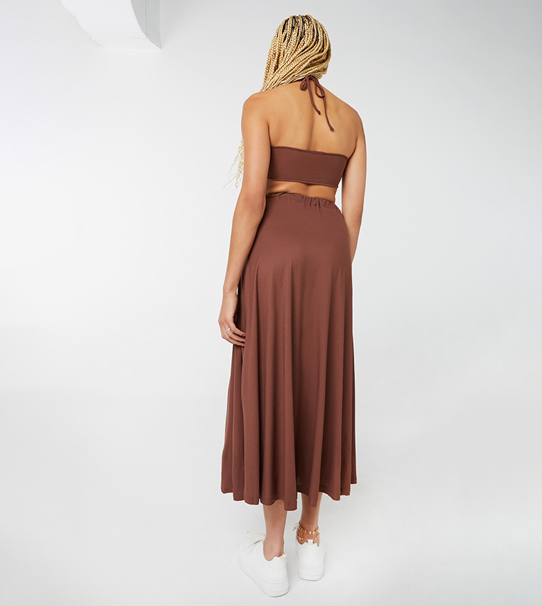 Half Button Front Maxi Skirt