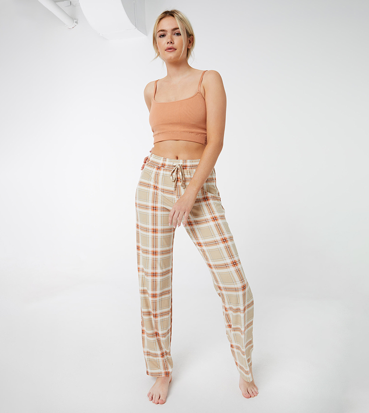 Buy Ardene Plaid Lounge Flare Pants In Beige 6thStreet UAE