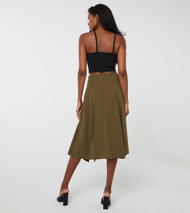 Basic Flowy Midi Skirt With Slit