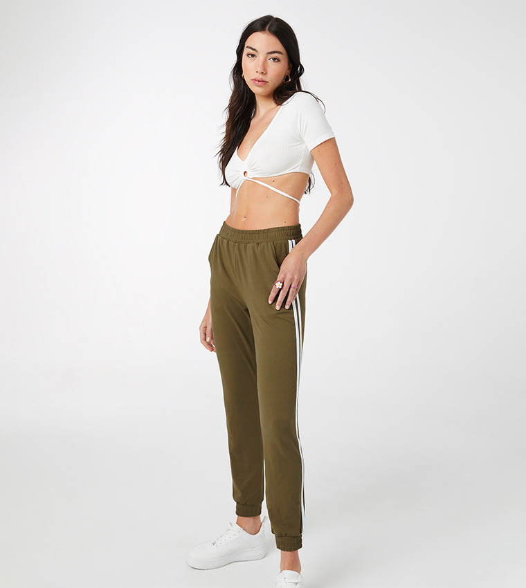 Ardene Side Stripe Sweatpants in Light Grey | Size | Polyester/Cotton |  Fleece-Lined