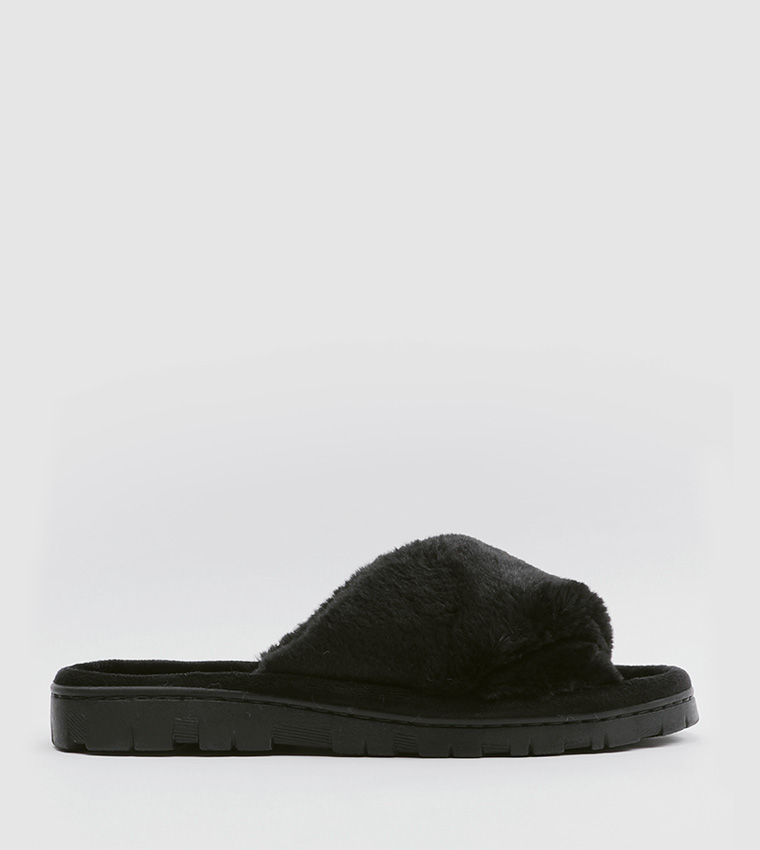 Buy Ardene Crossed Slide Slippers In Black | 6thStreet Qatar