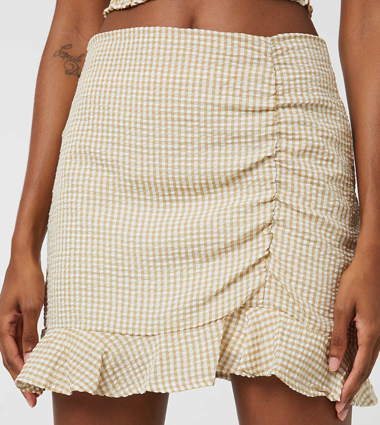 Gingham Ruffle Hem Mini Skirt