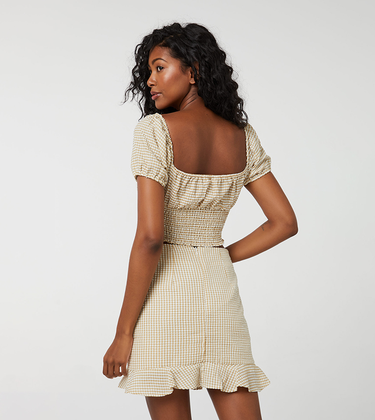 Gingham Ruffle Hem Mini Skirt