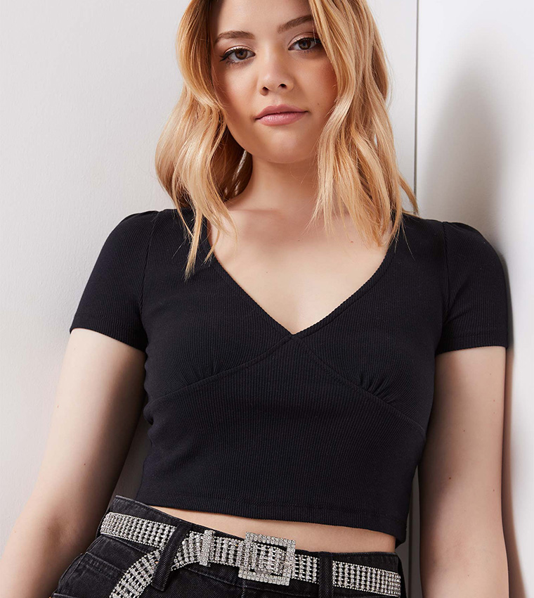 Buy Ardene Ribbed Bustier T Shirt In Black 6thStreet Kuwait