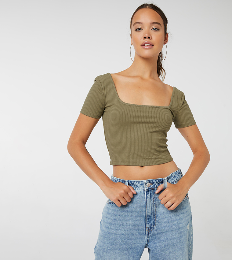 Cropped Scoop Neck T-Shirt