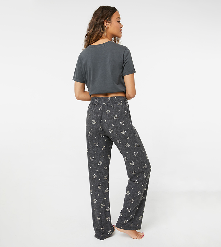 Buy Ardene Elastic Waist Printed Lounge Pants In Black