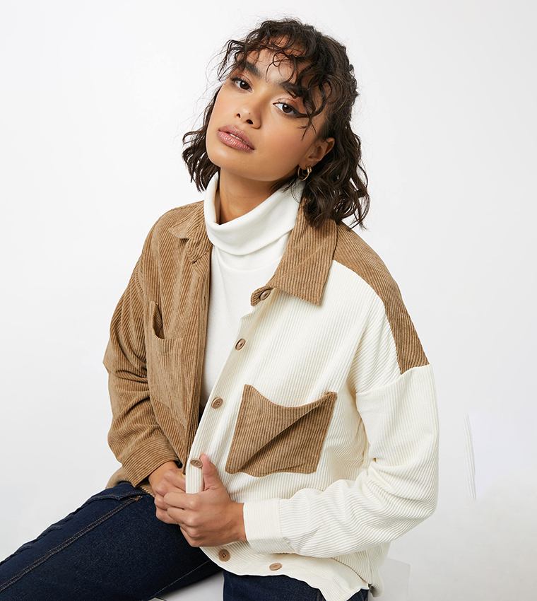 Buy Ardene Color Block Corduroy Shacket In Multiple Colors