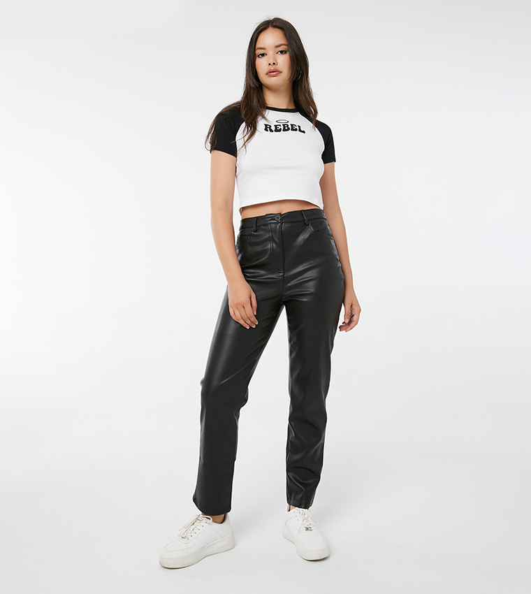 Vegan Leather Straight Leg Pants