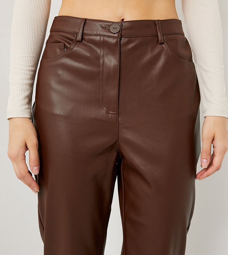 Vegan Leather Straight Leg Pants
