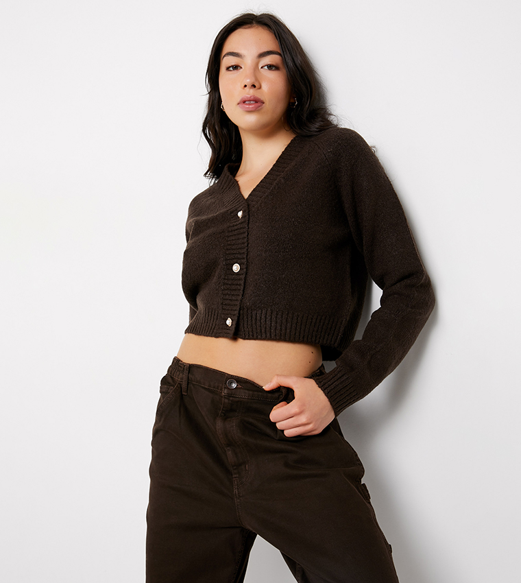 Gold-Tone Button Knitted Cardigan