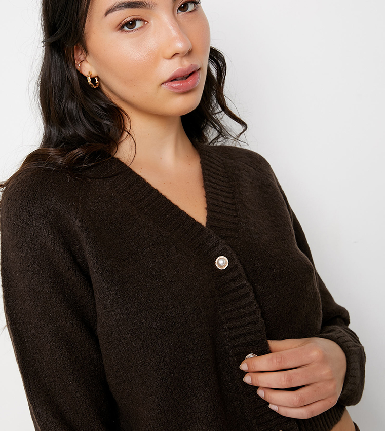 Gold-Tone Button Knitted Cardigan
