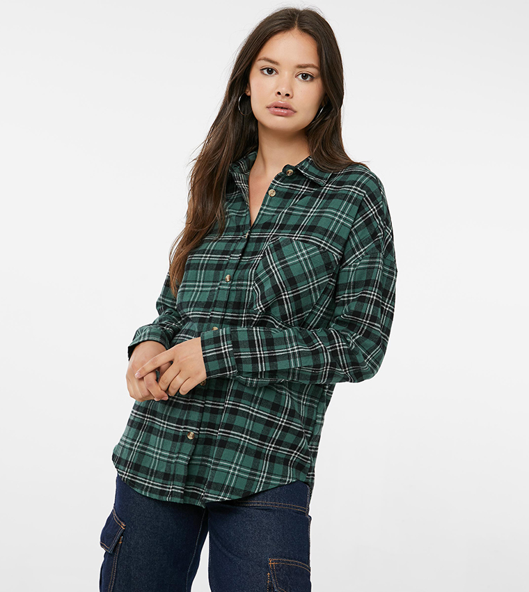 Buy Ardene Flannel Plaid Shacket Shirt In Green 6thStreet UAE