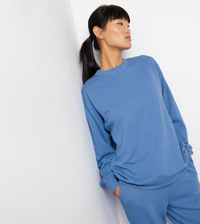 Buy Ardene French Terry Crew Neck Sweatshirt In Blue