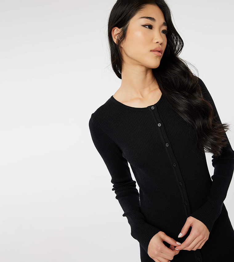 Buy Ardene Long Sleeves Knitted Cardigan Dress In Black | 6thStreet Kuwait