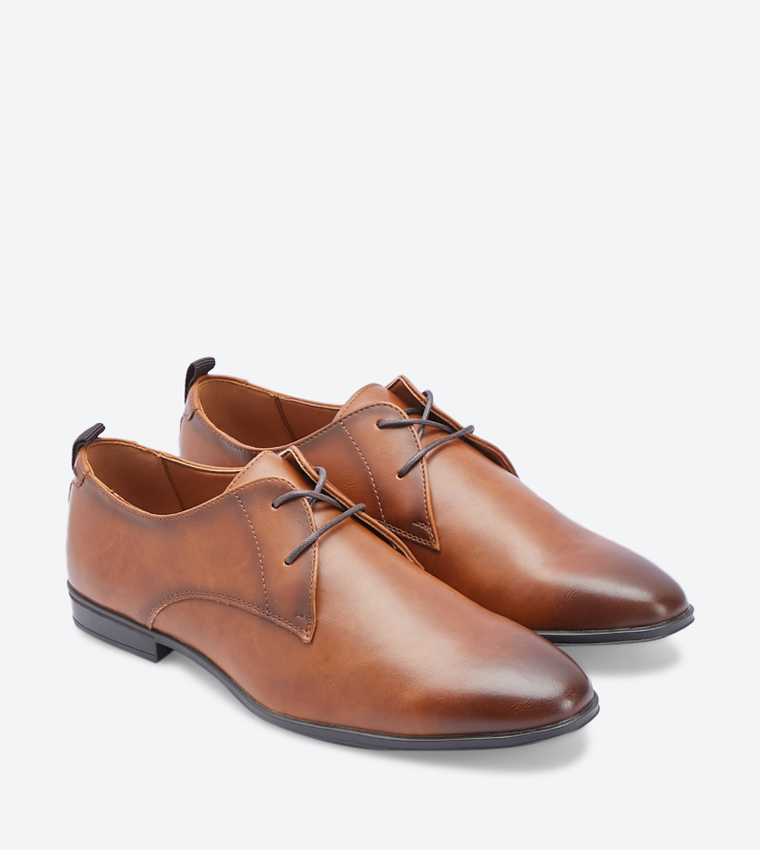 Zalith Almond Toe Lace-Up Formal Shoes - Brown