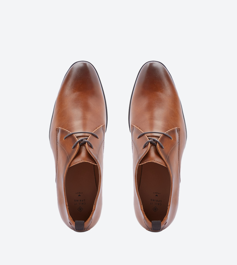 Zalith Almond Toe Lace-Up Formal Shoes - Brown