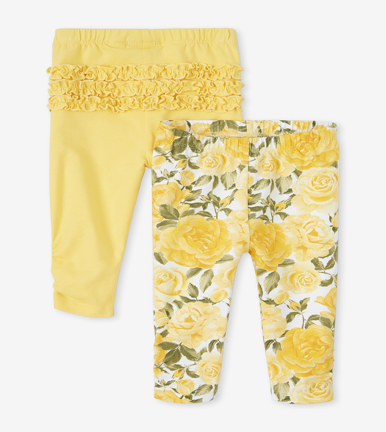 Buy The Children's Place Baby Girls Floral Leggings 2 Pack In Yellow