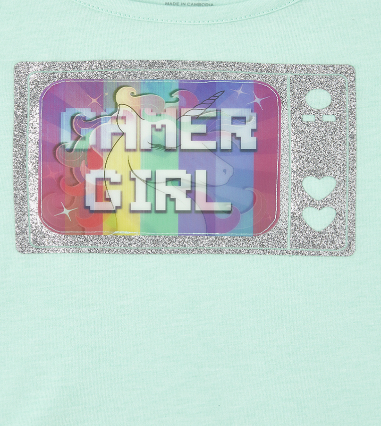 Girls Lenticular Video Game High Low Top Shortsleeves